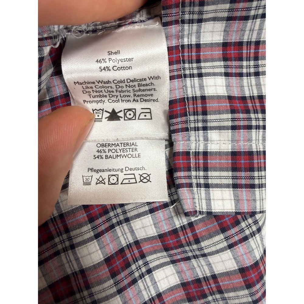 Eddie Bauer Mens XL Tall Classic Fit Plaid Button Down Shirt Red White Navy - Picture 3 of 11